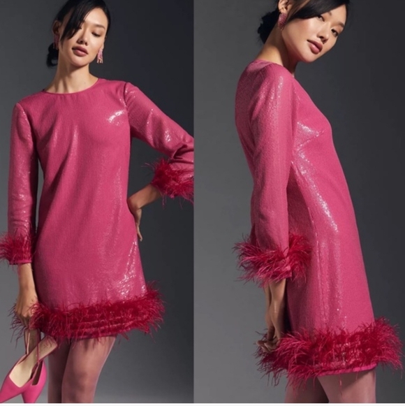 Anthropologie NWTs Vineet Bahl Feather-Trimmed Shift Dress